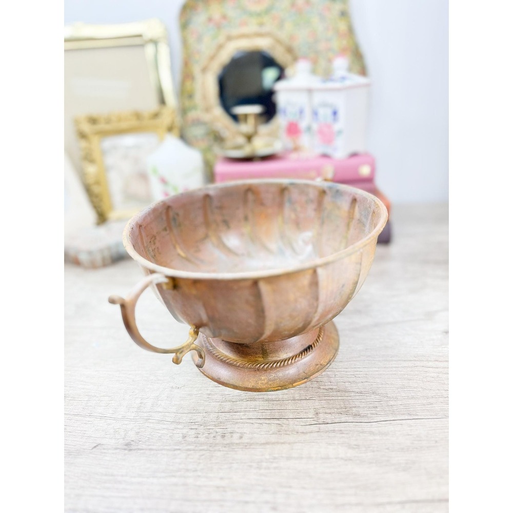 Vintage Hammered Copper Bowl with Handles